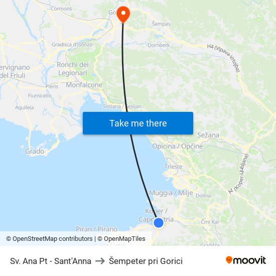 Sv. Ana Pt - Sant'Anna to Šempeter pri Gorici map