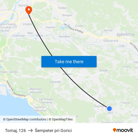 Tomaj, 126 to Šempeter pri Gorici map
