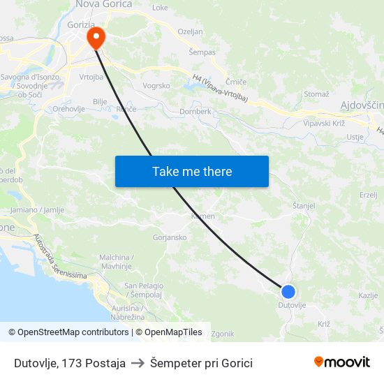 Dutovlje, 173  Postaja to Šempeter pri Gorici map