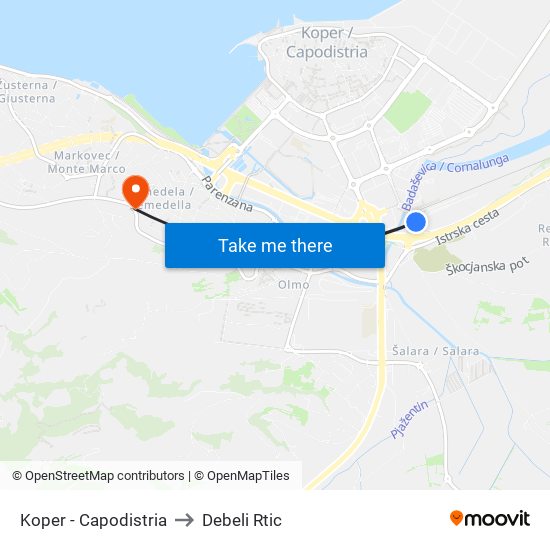 Koper - Capodistria to Debeli Rtic map