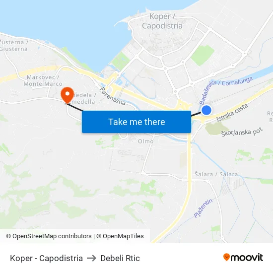 Koper - Capodistria to Debeli Rtic map