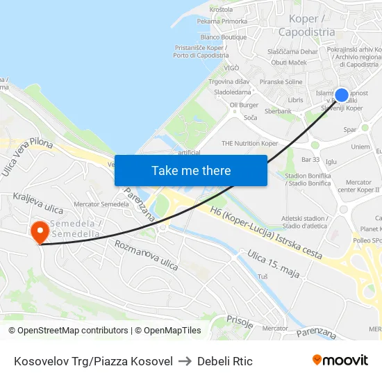 Kosovelov Trg/Piazza Kosovel to Debeli Rtic map