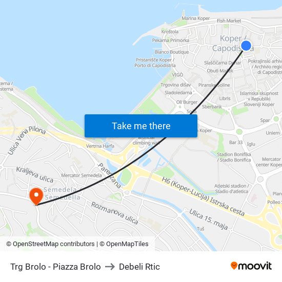 Trg Brolo - Piazza Brolo to Debeli Rtic map