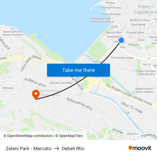 Zeleni Park - Mercato to Debeli Rtic map