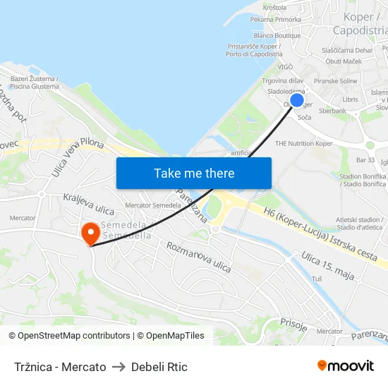 Tržnica - Mercato to Debeli Rtic map