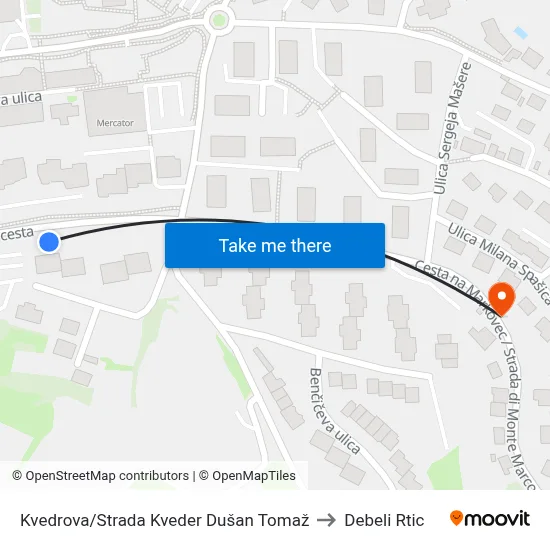 Kvedrova/Strada Kveder Dušan Tomaž to Debeli Rtic map