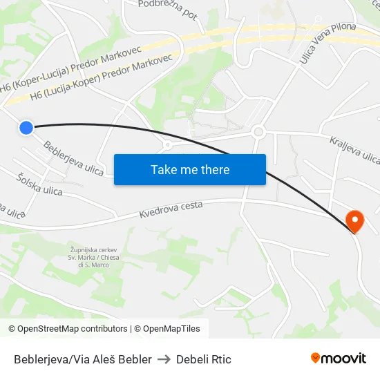 Beblerjeva/Via Aleš Bebler to Debeli Rtic map
