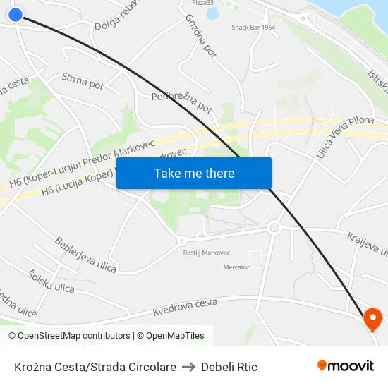 Krožna Cesta/Strada Circolare to Debeli Rtic map