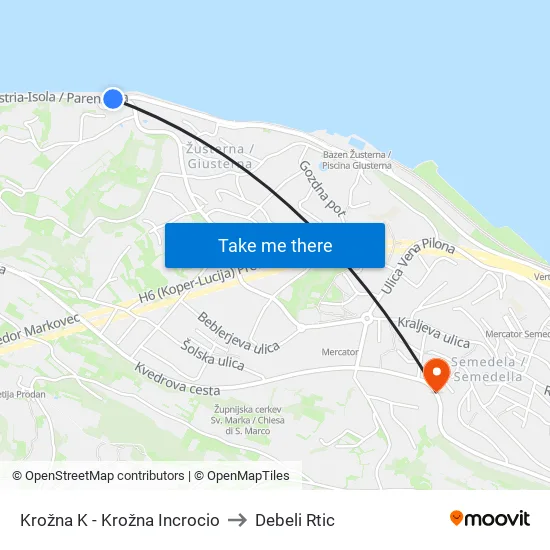 Krožna K - Krožna Incrocio to Debeli Rtic map