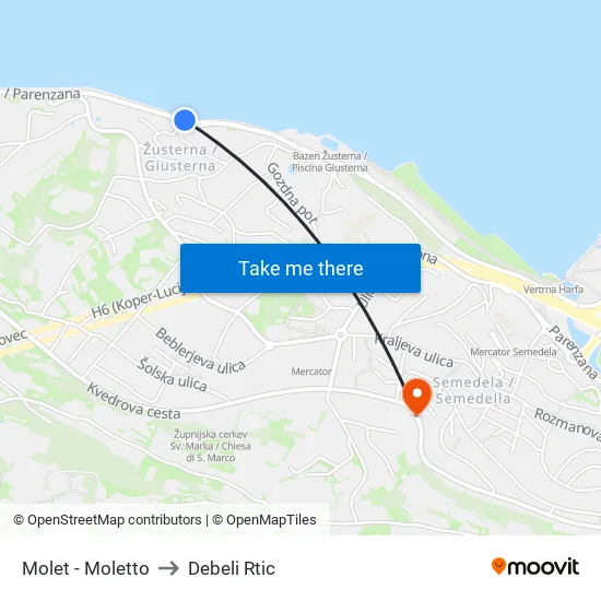 Molet - Moletto to Debeli Rtic map