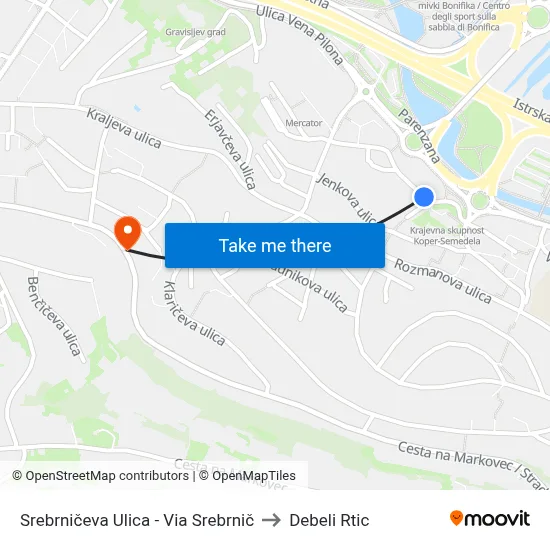 Srebrničeva Ulica - Via Srebrnič to Debeli Rtic map