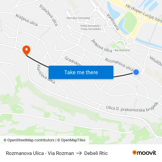 Rozmanova Ulica - Via Rozman to Debeli Rtic map