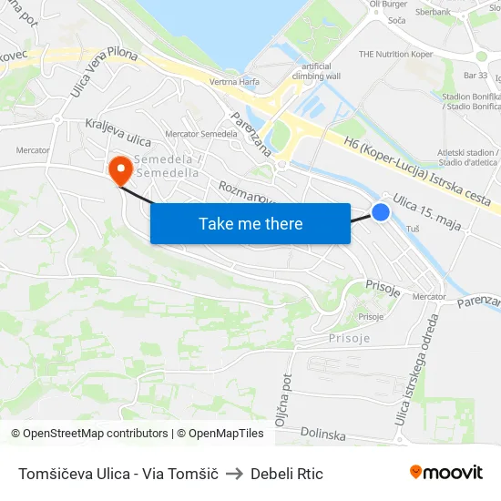 Tomšičeva Ulica - Via Tomšič to Debeli Rtic map