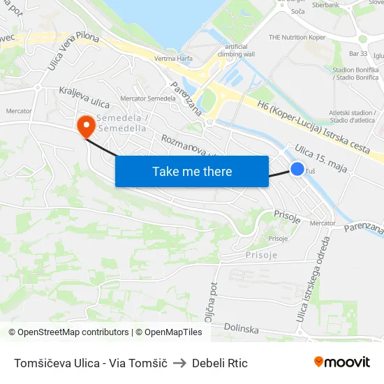 Tomšičeva Ulica - Via Tomšič to Debeli Rtic map