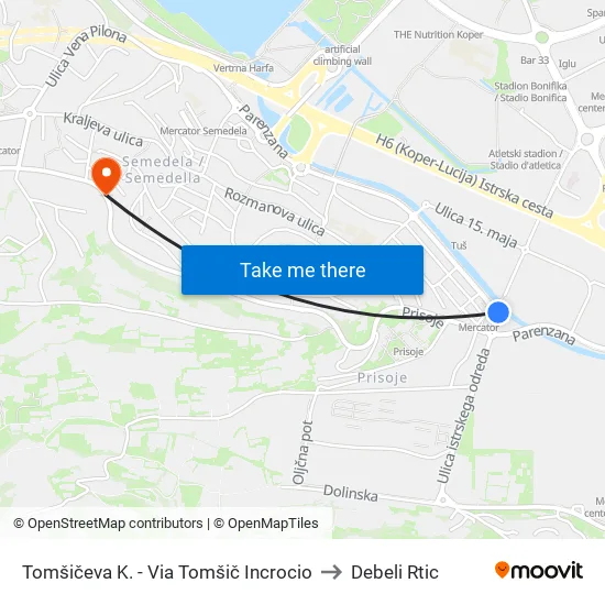Tomšičeva K. - Via Tomšič Incrocio to Debeli Rtic map