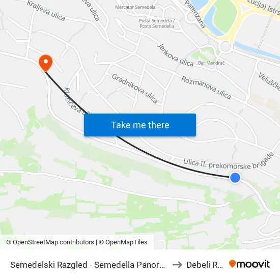 Semedelski Razgled - Semedella Panorama to Debeli Rtic map