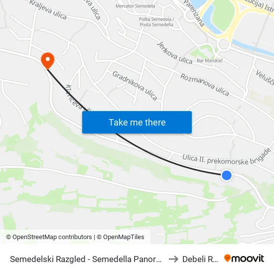Semedelski Razgled - Semedella Panorama to Debeli Rtic map