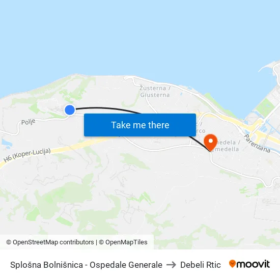 Splošna Bolnišnica - Ospedale Generale to Debeli Rtic map