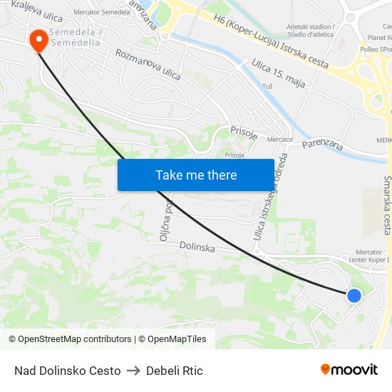 Nad Dolinsko Cesto to Debeli Rtic map