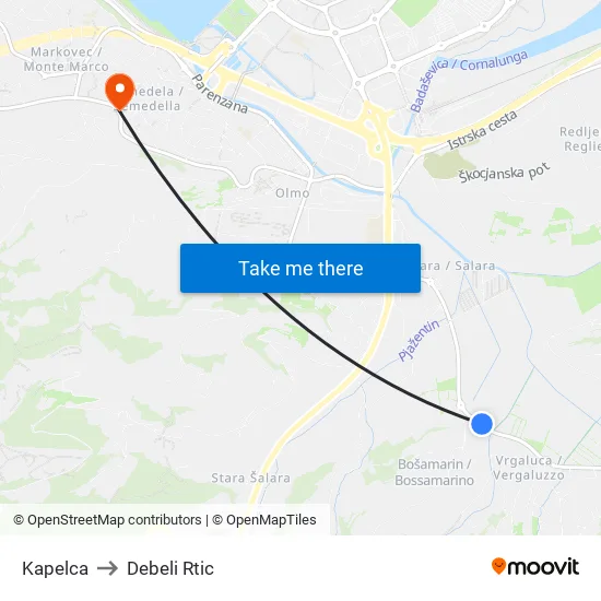 Kapelca to Debeli Rtic map