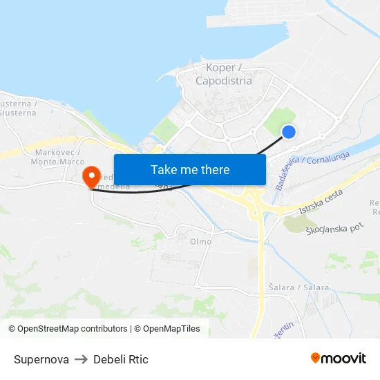 Supernova to Debeli Rtic map