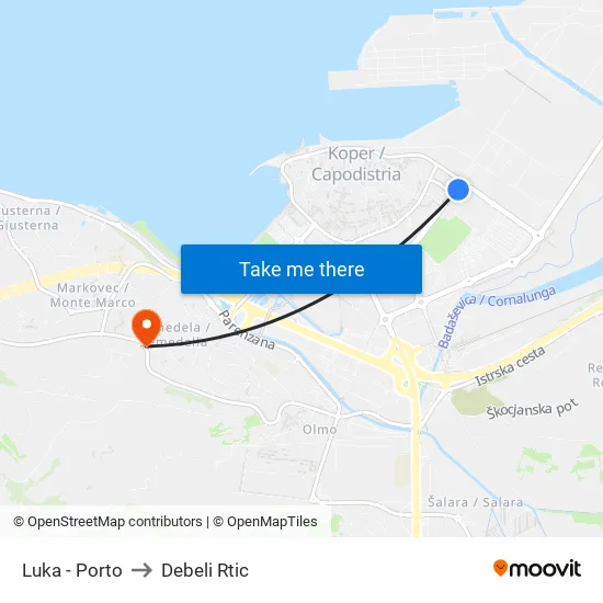 Luka - Porto to Debeli Rtic map