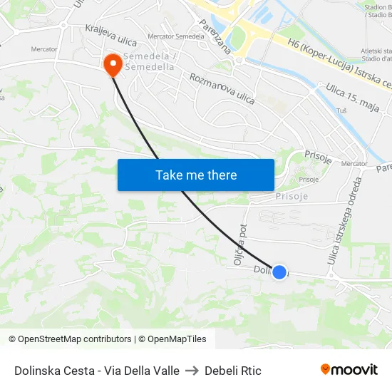 Dolinska Cesta - Via Della Valle to Debeli Rtic map