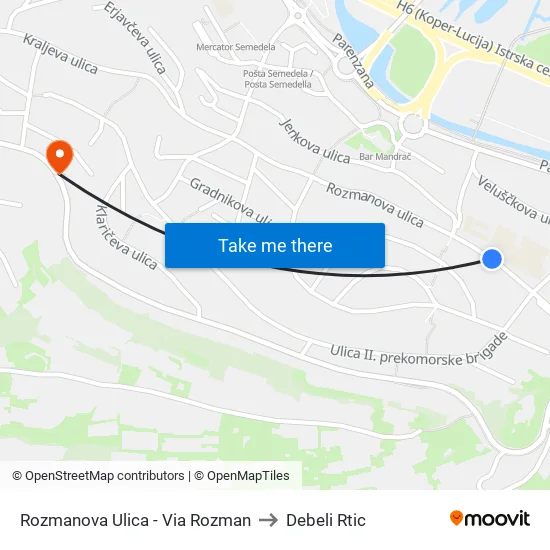 Rozmanova Ulica - Via Rozman to Debeli Rtic map