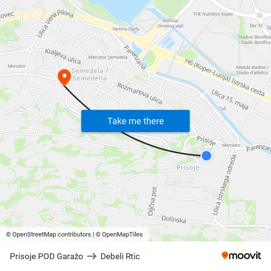 Prisoje POD Garažo to Debeli Rtic map