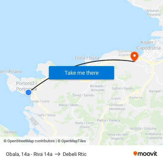 Obala, 14a - Riva 14a to Debeli Rtic map