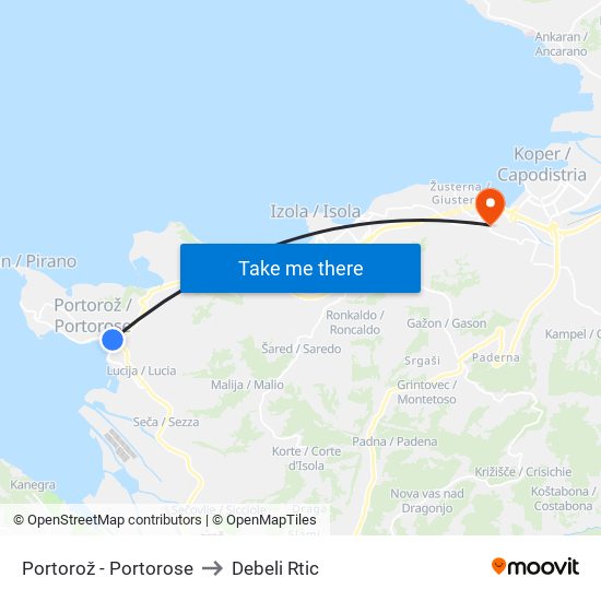 Portorož - Portorose to Debeli Rtic map
