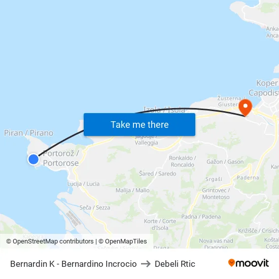 Bernardin K - Bernardino Incrocio to Debeli Rtic map