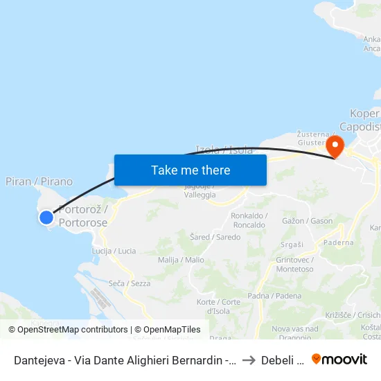 Dantejeva - Via Dante Alighieri  Bernardin - Bernardino to Debeli Rtic map