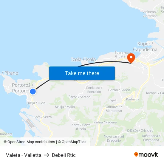 Valeta - Valletta to Debeli Rtic map