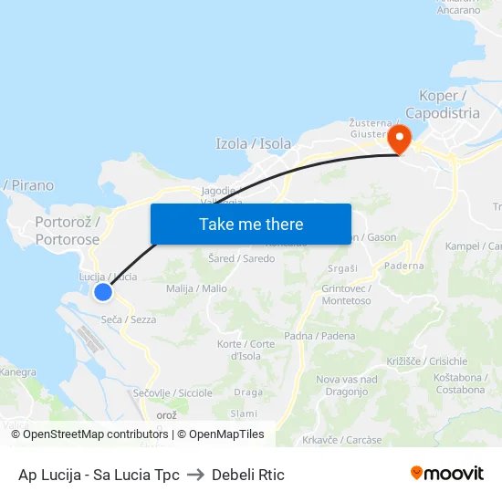 Ap Lucija - Sa Lucia   Tpc to Debeli Rtic map