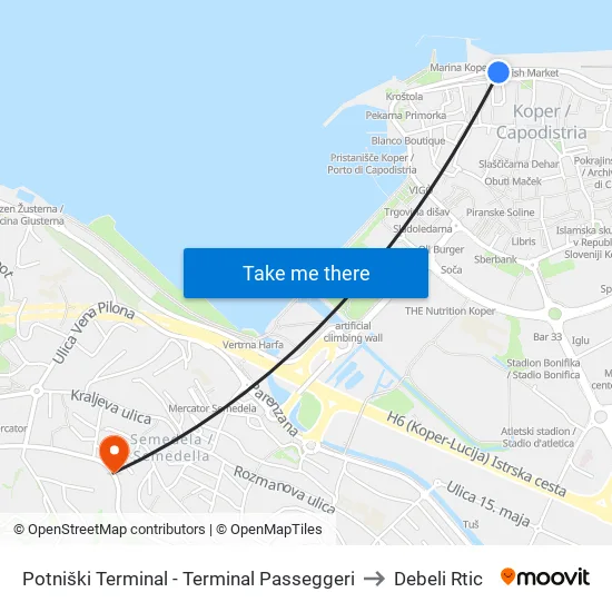 Potniški Terminal - Terminal Passeggeri to Debeli Rtic map