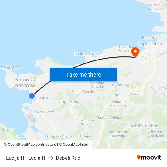 Lucija H - Lucia H to Debeli Rtic map