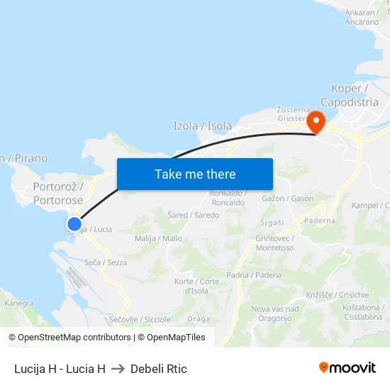 Lucija H - Lucia H to Debeli Rtic map