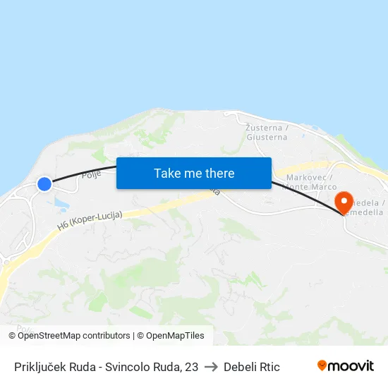 Priključek Ruda - Svincolo Ruda, 23 to Debeli Rtic map