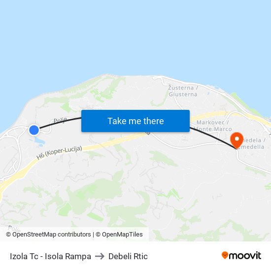 Izola Tc - Isola Rampa to Debeli Rtic map