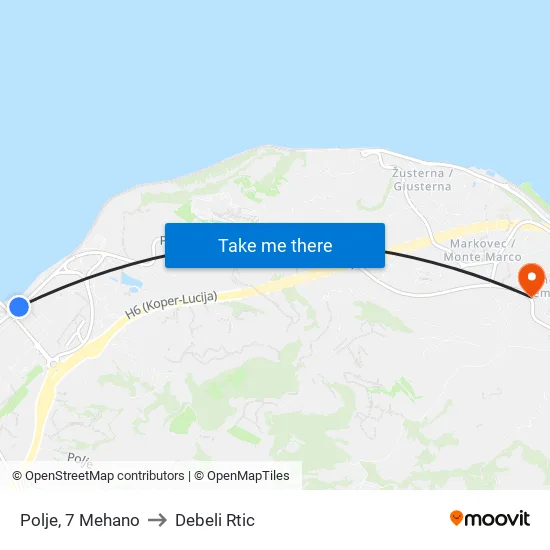 Polje, 7 Mehano to Debeli Rtic map