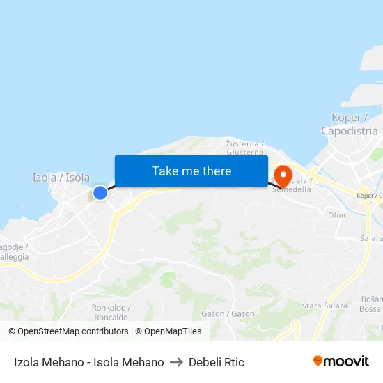 Izola Mehano - Isola Mehano to Debeli Rtic map