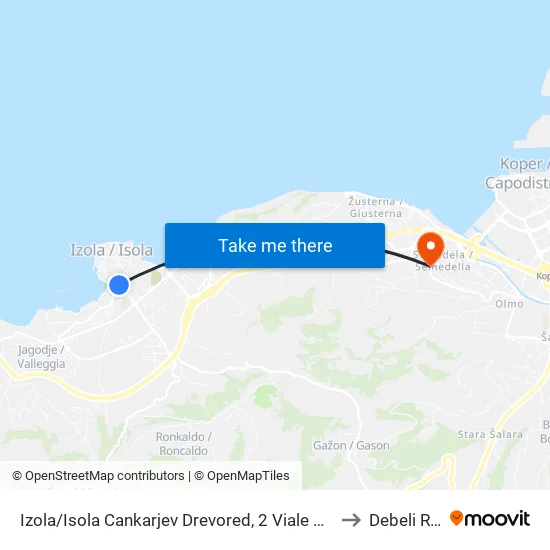 Izola/Isola  Cankarjev Drevored, 2  Viale Cankar to Debeli Rtic map