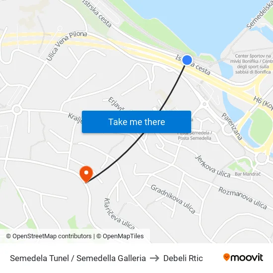 Semedela Tunel / Semedella Galleria to Debeli Rtic map