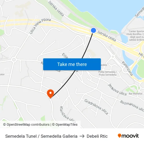 Semedela Tunel / Semedella Galleria to Debeli Rtic map