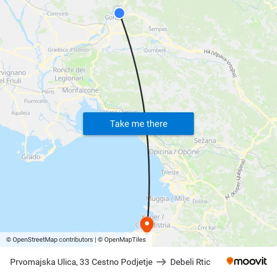 Prvomajska Ulica, 33  Cestno Podjetje to Debeli Rtic map