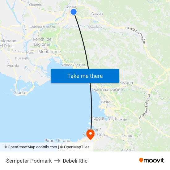 Šempeter Podmark to Debeli Rtic map