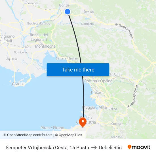Šempeter   Vrtojbenska Cesta, 15  Pošta to Debeli Rtic map