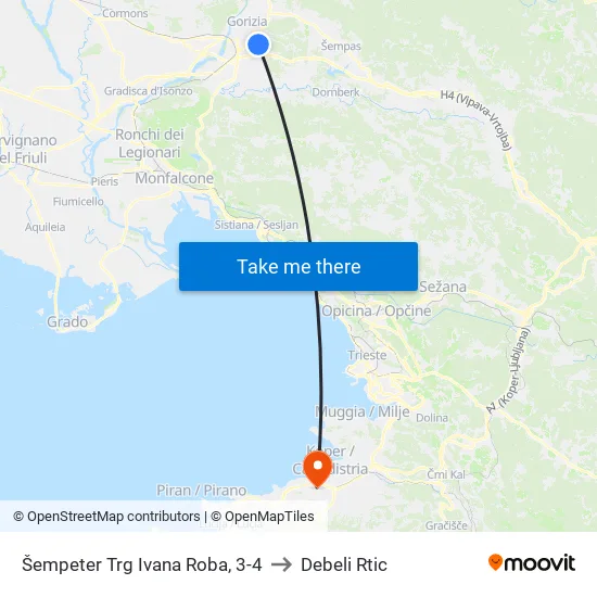 Šempeter  Trg Ivana Roba, 3-4 to Debeli Rtic map