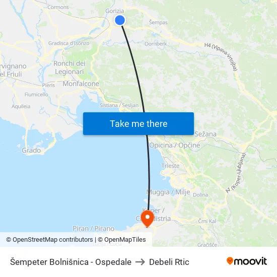 Šempeter Bolnišnica - Ospedale to Debeli Rtic map